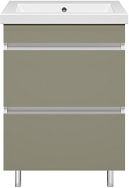 Misty Тумба с раковиной Майна 60 2 ящика хаки/белая – фотография-1