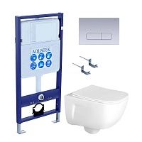 Aquatek Унитаз подвесной Дива AQ2012-00 в комплекте с инсталляцией Standard INS-0000012 с клавишей смыва KDI-0000014 хром матовый и крепления KKI-0000002