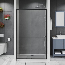 Azario Душевая перегородка Shanghai 110/195 профиль матовый черный стекло прозрачное – фотография-2
