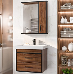 Misty Мебель для ванной Кедр 60 R подвесная орех/черная – фотография-1