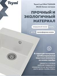 Teymi Мойка кухонная Lori Mini 45 матовая белая – фотография-3