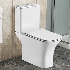 Azario Унитаз-компакт Fretta Square AZ-5121 безободковый с бачком с сиденьем микролифт белый – фотография-2