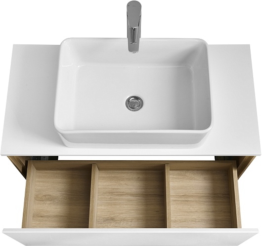 Акватон Мебель для ванной с белой столешницей Либерти 90 Mila 50 белая/дуб эльвезия – картинка-5