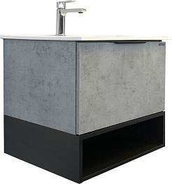 Comforty Тумба с раковиной Франкфурт 60 подвесная бетон светлый/черная – фотография-1