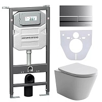 Ceramicanova Подвесной унитаз Balearica Rimless с шумоизоляционной панелью CN1000 с системой инсталляции Envision кнопка Flat хром матовый