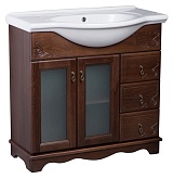 Bas Тумба под раковину Варна 85 орех, вставки стекло, 3 ящика