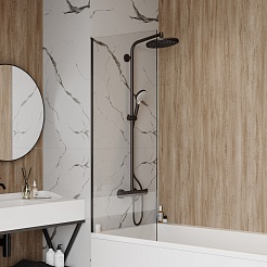 Teymi Шторка на ванну Timo 60x140 профиль черный матовый стекло прозрачное – фотография-6