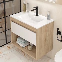 Teymi Тумба с раковиной Vitra 75 подвесная дуб/белый – фотография-4