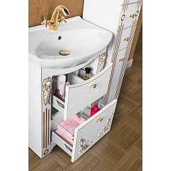 Водолей Тумба с раковиной "Кармен 65" с ящиками, белая/золото – фотография-3