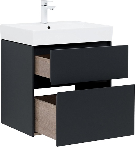 Aquanet Мебель для ванной Бруклин 60 подвесная черная матовая – картинка-17