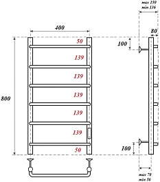 Point Полотенцесушитель электрический Ника П6 400x600 PN08848B черный – фотография-3