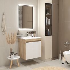 Teymi Тумба с раковиной Netta 60 Волна подвесная дуб/белый – фотография-11