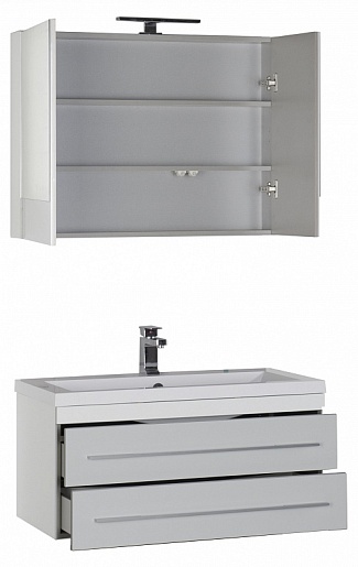 Aquanet Зеркальный шкаф "Верона 90" камерино белый – картинка-9