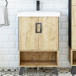 Sanflor Мебель для ванной Выборг 60/2 дуб крафт золотой/черная – фотография-7