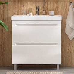 Equil Тумба под раковину Corner 80 2 ящика напольная белая – фотография-7