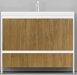 Velvex Тумба с раковиной напольная Klaufs 100 белая/дерево – фотография-1