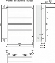 Terminus Полотенцесушитель электрический Классик П6 с полкой 450х650 диммер слева – фотография-3