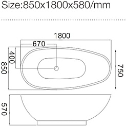 Frank Акриловая ванна 180х85 F181 обсидиан – фотография-9