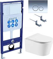 Aquatek Унитаз подвесной Оберон Т AQ1365T-00 в комплекте с инсталляцией Standard INS-0000012 с клавишей смыва KDI-0000018 глянцевый хром и крепления KKI-0000002