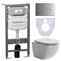 Ceramicanova Подвесной унитаз Forma Rimless с шумоизоляционной панелью CN1000 с системой инсталляции Envision кнопка Round хром матовый
