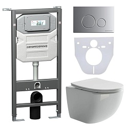 Ceramicanova Подвесной унитаз Forma Rimless с шумоизоляционной панелью CN1000 с системой инсталляции Envision кнопка Round хром матовый – фотография-1