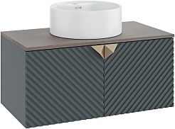 Runo Тумба с раковиной Андорра 85 Sole подвесная зеленый графит/дуб коньячный – фотография-1