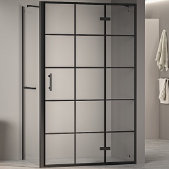 RGW Душевой уголок Passage PA-77-1B R (PA-07B R + Z-060-2B + держатель O-204B) 120x80 R профиль черный стекло прозрачное с рисунком – фотография-1