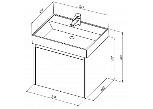 Aquanet Тумба с раковиной Nova Lite 60 дуб рошелье – фотография-8