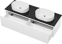 Misty Мебель для ванной Виста 150 подвесная белая матовая с черной столешницей – фотография-6