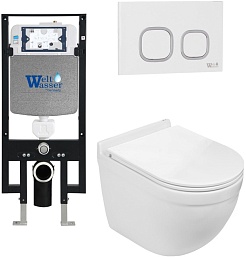 WeltWasser Унитаз подвесной Heimbach 004 GL-WT в комплекте с инсталляцией Amberg 497 с белой клавишей смыва – фотография-1