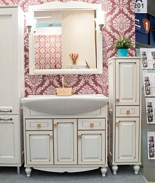 ASB-Woodline Зеркало для ванной Верона 85 белый/патина золото, массив ясеня – фотография-4