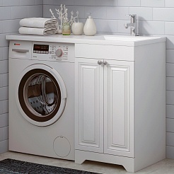 Corozo Тумба с раковиной Леон 110 R под стиральную машину белая – фотография-3