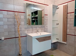 Бриклаер Тумба с раковиной Брайтон 60 белая матовая/дуб кера – фотография-8