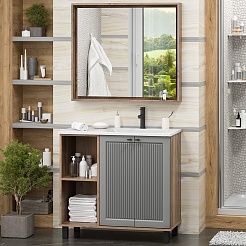 Brevita Мебель для ванной Lumus 90 R с подсветкой серая/дуб галифакс олово – фотография-1