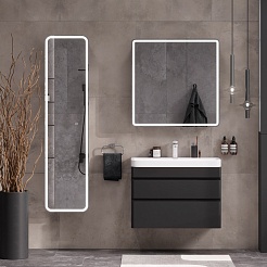 Equil Тумба с раковиной Eltoro 80 2 ящика подвесная черный софт – фотография-3