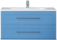 Misty Тумба с раковиной Марта 100 подвесная голубая – фотография-1