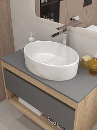 Teymi Накладная мебельная раковина Lori 50 мрамор белый матовый T50484 – фотография-4