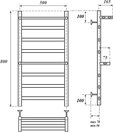 Point Полотенцесушитель электрический Артемида П6 500x800 PN14158PE с двумя полками хром – фотография-5