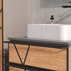 Equil Тумба с раковиной Ferro 80 2 ящика подвесная лен антрацит/дуб мадера – фотография-8