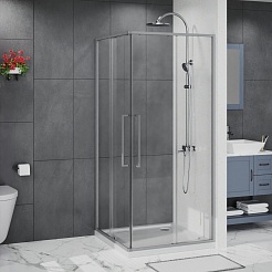 Azario Душевой уголок Shanghai 90/90 профиль матовый графит стекло прозрачное – фотография-2