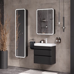 Equil Тумба с раковиной Eltoro 70 2 ящика подвесная черный софт – фотография-11