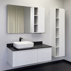 Comforty Мебель для ванной Милан 120 T-Y9378 с черной столешницей подвесная белая – фотография-2