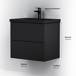 Am.Pm Тумба с раковиной Gem 60 подвесная черная матовая – фотография-6