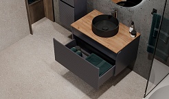 Jorno Тумба с раковиной Cossety 80 подвесная антрацит/дуб Крафт золотой – фотография-5