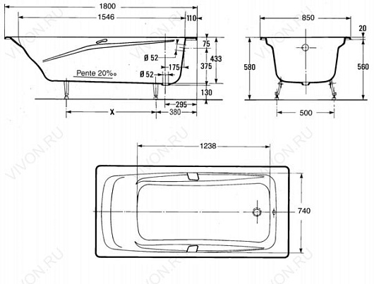 Jacob Delafon Ванна чугунная Repos 180х85 E2904 – картинка-3
