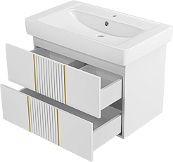 Brevita Тумба под раковину Vega 80 подвесная белая/золото – фотография-5