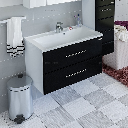 СанТа Тумба для умывальника Омега 80 подвесная черная – фото-1
