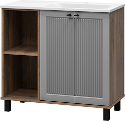 Brevita Тумба под раковину Lumus 90 R с подсветкой серая/дуб галифакс олово – фотография-6