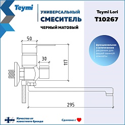 Teymi Смеситель для ванны с душем Lori T10267 универсальный черный матовый – фотография-11