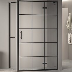 RGW Душевой уголок Passage PA-77-1B R (PA-07B R + Z-060-2B + держатель O-204B) 120x90 R профиль черный стекло прозрачное с рисунком – фотография-1